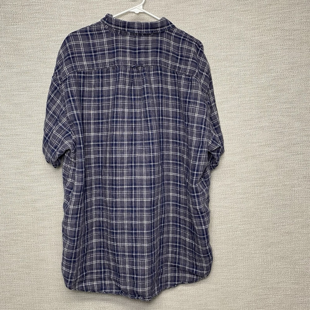 90s Y2K Gap Linen Shirt XL S/S Button Down Purple Gray Plaid Grunge Normcore - Picture 3 of 8
